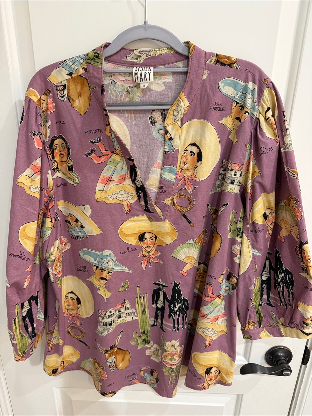 Stylish Lavender Graphic Pullover Blouse by Sister Mary
